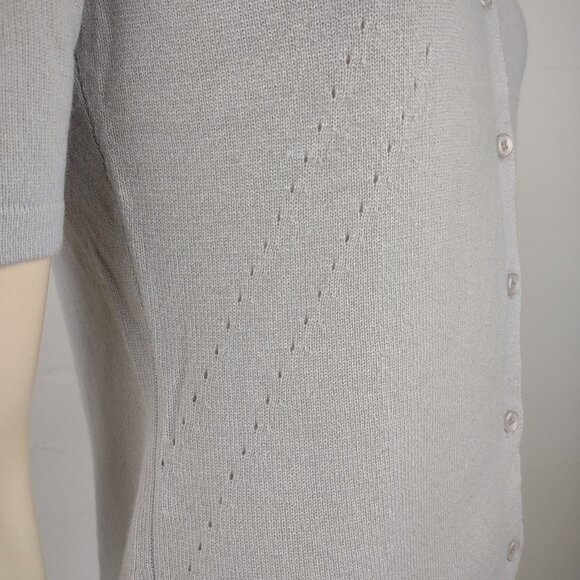 MAG light gray 100% Cashmere short sleeve button front cardigan ladies Small - Picture 3 of 7